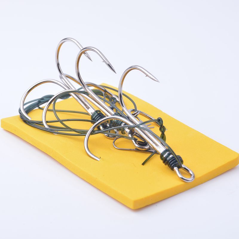 手工绑制三锚钩串钩带倒刺锚钩挂鱼钩捞鱼钩甩划鱼钩绑好线三本钩加