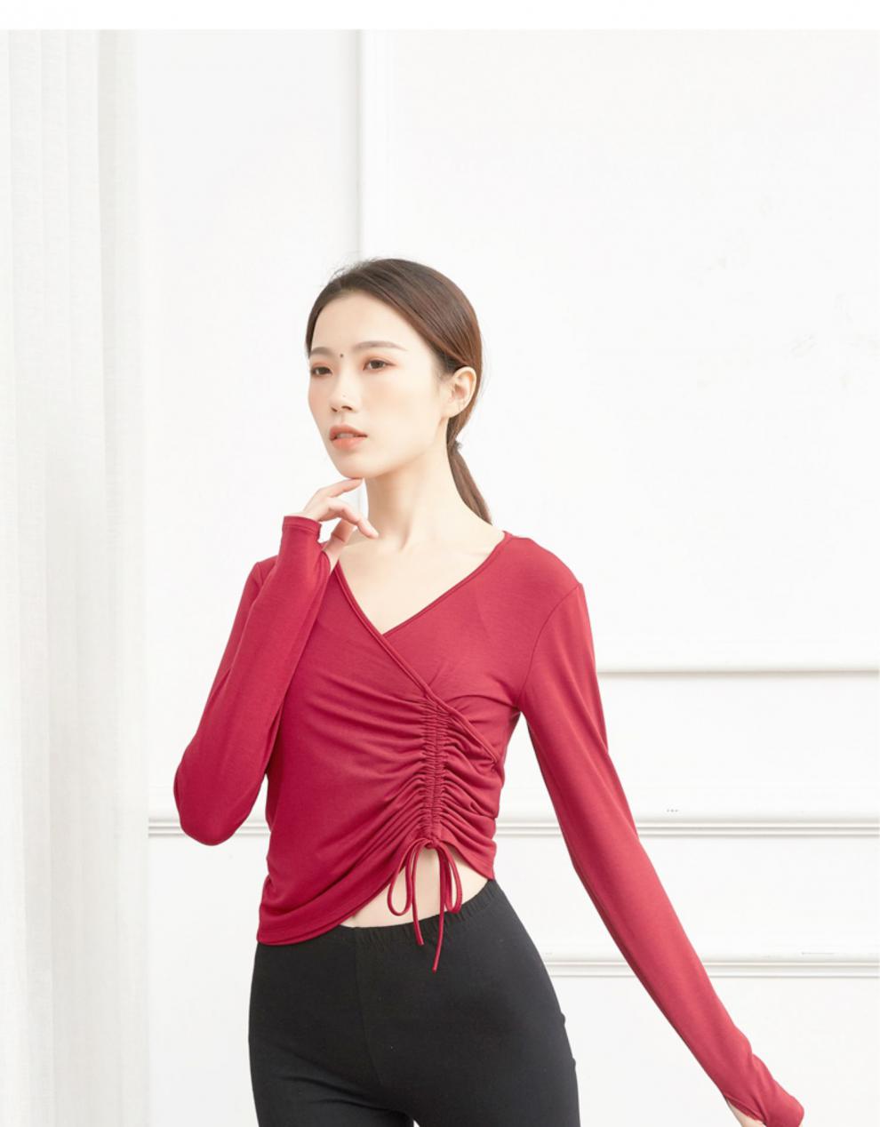 舞蹈服女现代舞练功服上衣中国舞服装长袖秋冬教师形体修身莫代尔