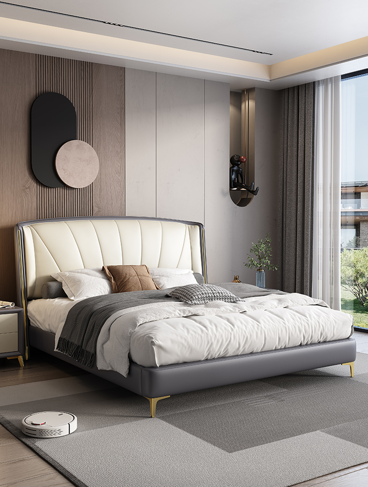 520床现代简约15米18米双人床主卧婚床轻奢意式软床北欧极简皮床床
