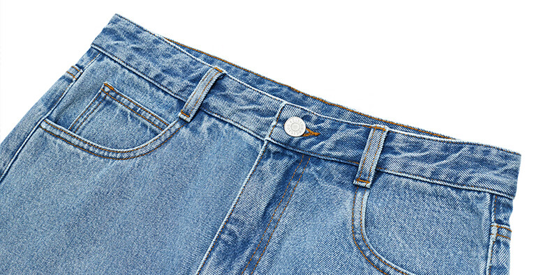 edition翻脚直筒牛仔裤女春高腰显瘦百搭蓝色裤子 牛仔蓝色 24/xxs