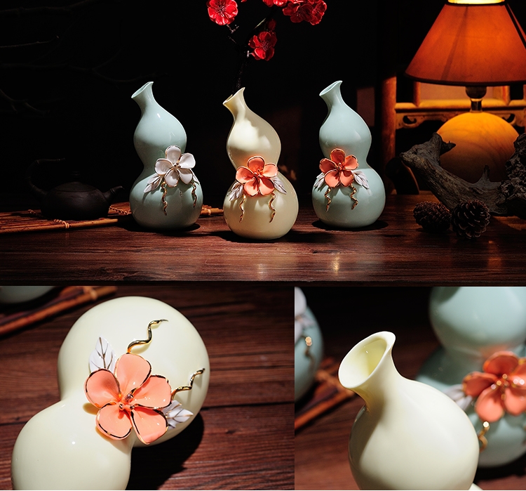 白色葫芦水瓶中式禅意插花装饰书房家居摆件客厅简约传统陶瓷花瓶黄