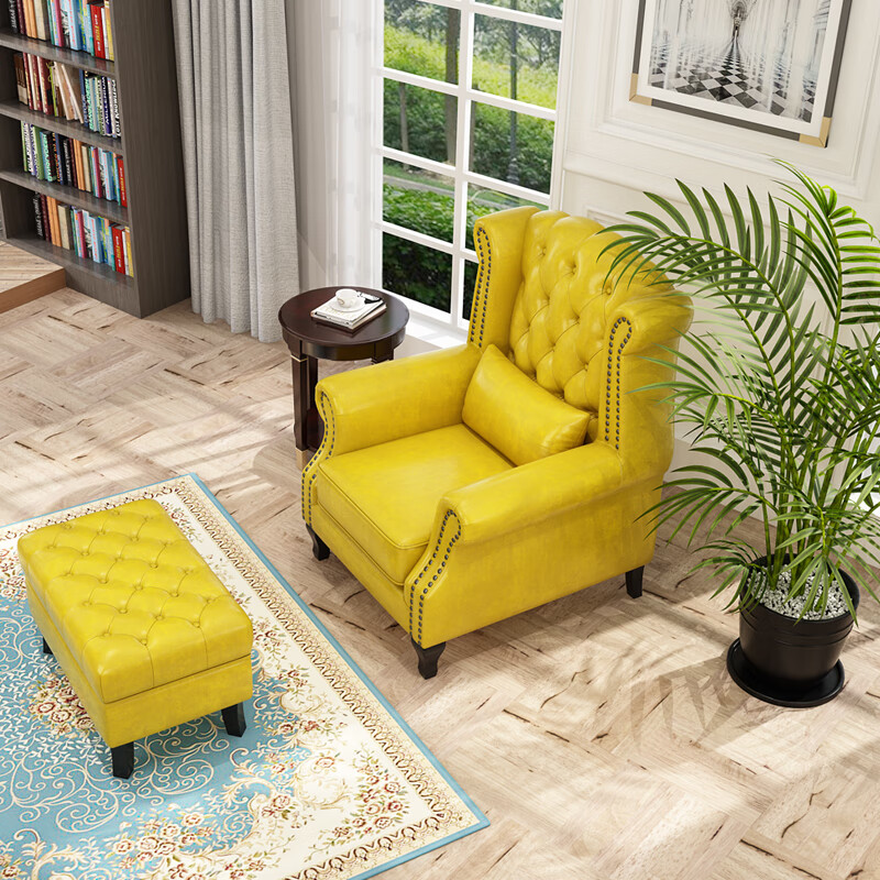 老虎椅美式单人沙发客厅卧室沙发椅现代简约皮艺北欧高背椅老虎凳