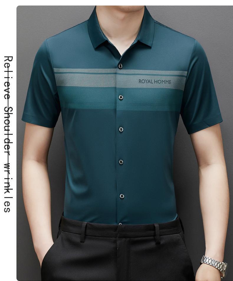 皮尔卡丹品牌轻奢衬衫男短袖冰丝薄款无痕弹力衬衣中青年修身商务免烫