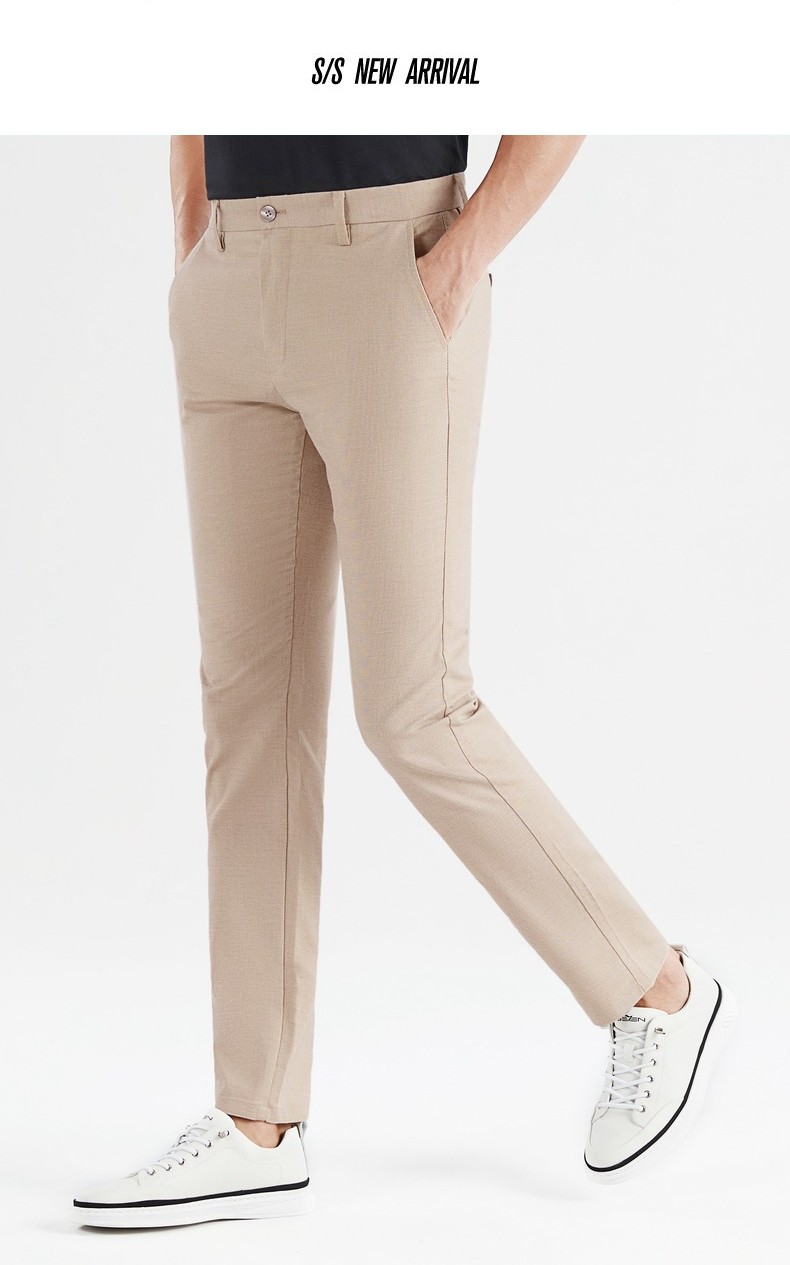 含亚麻柒牌裤子男2022夏季新款男士商务休闲卡其色直筒长裤驼色29