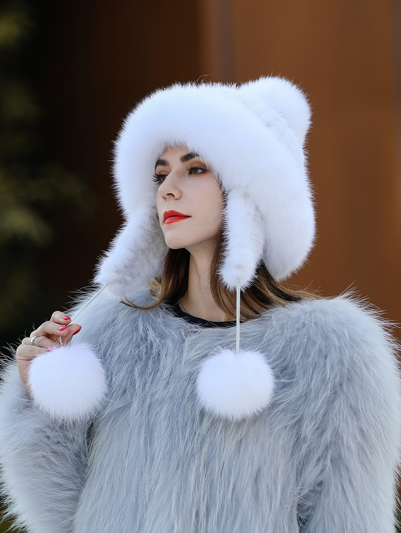 幕加格皮草帽子女冬季韩版可爱水貂毛狐狸毛手工编织加厚保暖公主帽