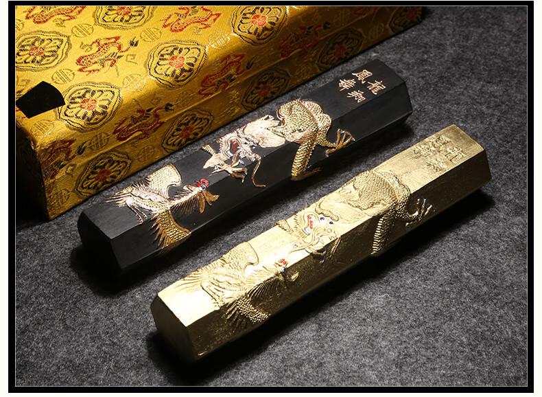 文之宝 8两龙凤对墨松烟墨条墨锭手工古法徽墨礼品礼盒套装原产地黄山