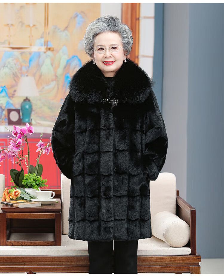 雅鹿洋气妈妈皮草女冬装加厚中长款水貂绒50岁中老年人仿貂绒外套女