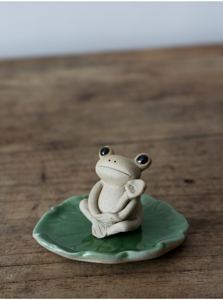 品茶客景德镇手工陶泥可爱小青蛙茶宠可养禅意茶道摆件插香创意香插香
