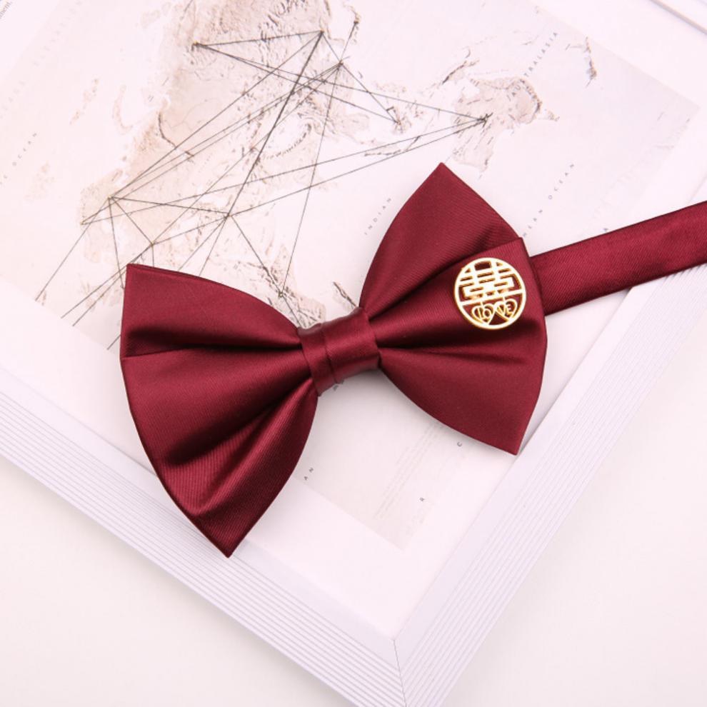 伴郎领结喜领结新郎伴郎婚礼酒红色纯色潮西服男镶喜字结婚领结001