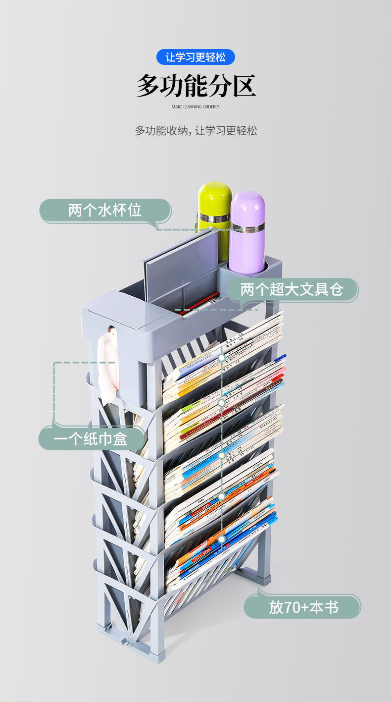 杜裕惟(DUYUWEI) 学生书架学校教书本收纳架学生课桌边可移动带轮放书架教室桌面置物架 升级款带滑轮【双人版】
