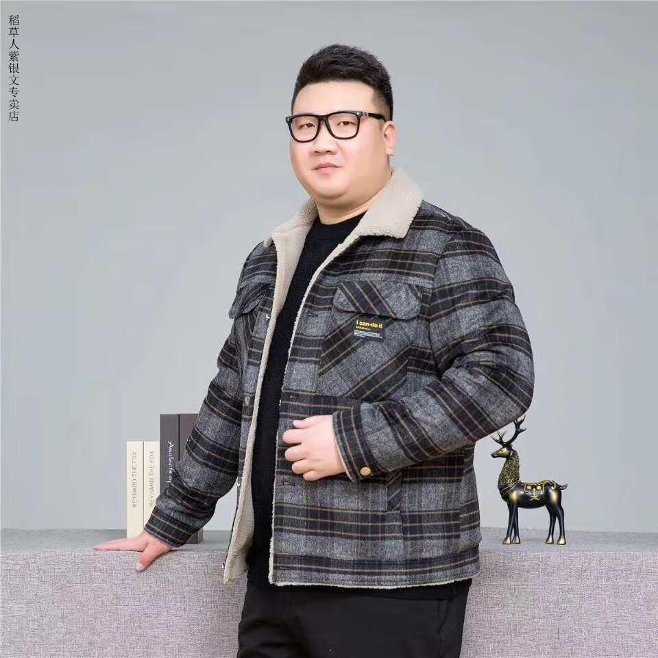 稻草人加肥加大码特超大号男冬季装羊羔毛呢羽绒服胖子宽松肥佬外套