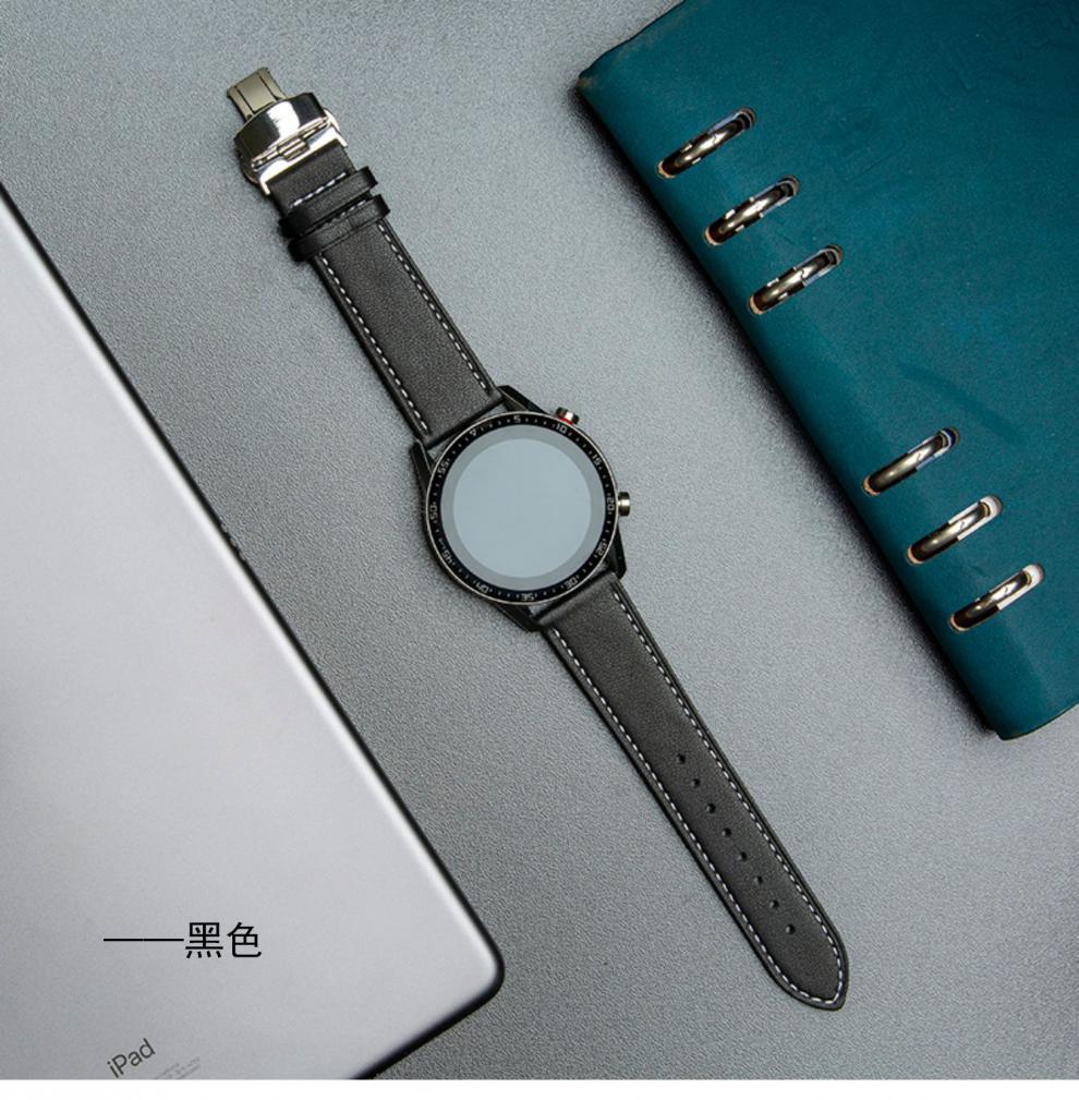 华为手表watchgt2pro表带头层牛皮gt2e46mm三星荣耀男女 深海蓝配米