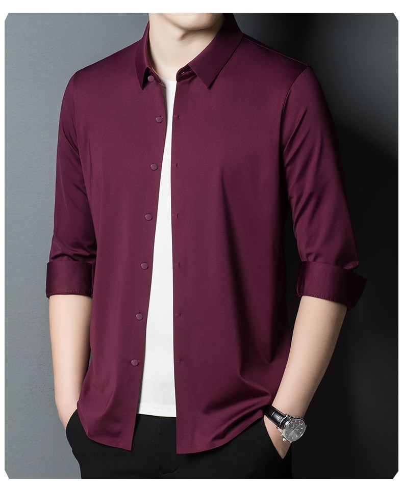 抖音同款鹿王马丁男装专柜男士桑蚕丝加绒商务休闲衬衫无痕衬衣打底衫