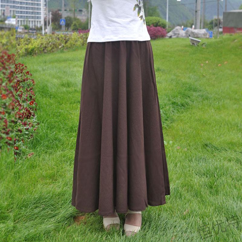 棉麻设计文艺百搭复古显瘦女裙夏天穿的休闲半长裙墨绿色均码80厘米长