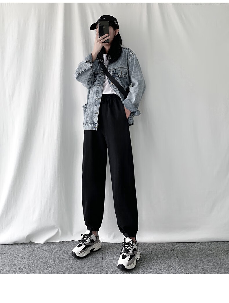 加绒运动裤女秋宽松灰色束脚裤子加厚ins潮休闲卫裤女士冬季款女学生