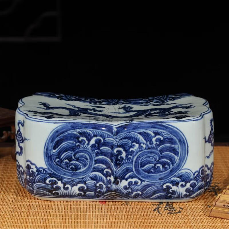 青花陶瓷枕景德镇手绘青花瓷枕头 高雅陶瓷枕头 仿官窑影青瓷器枕头