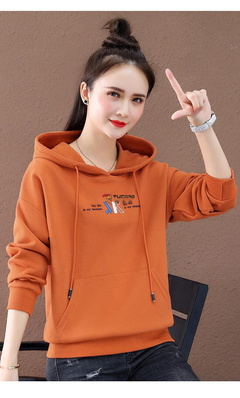 啄木鸟秋冬连帽卫衣女厚款2022年新款冬装休闲宽松大码上衣加绒带帽