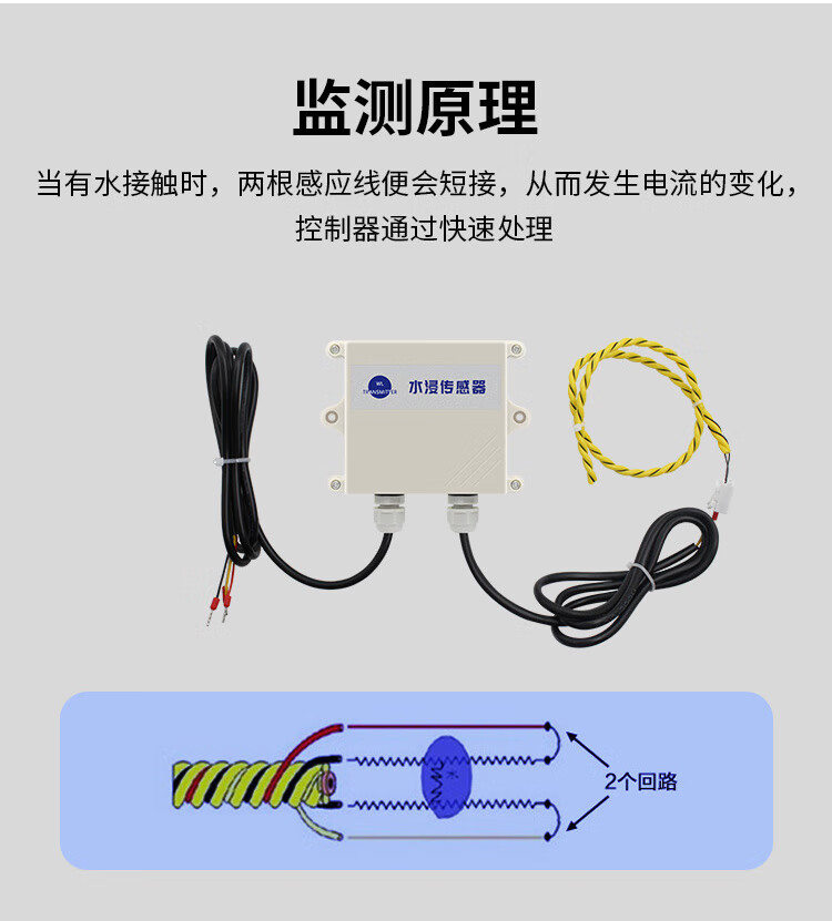 漏水检测绳水浸传感器wifi工业无线溢水漏水检测报警器开关触点漏水绳