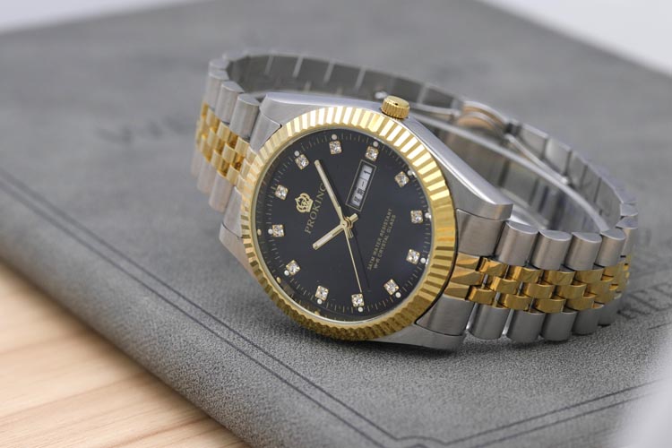 皇冠手表男防水潮流女表精钢男士双日历钢带腕表商务情侣石英表男款双