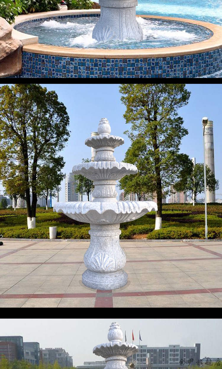 大型流水喷泉摆件欧式户外落地水景花园庭院喷水池婚庆开业装饰品白色
