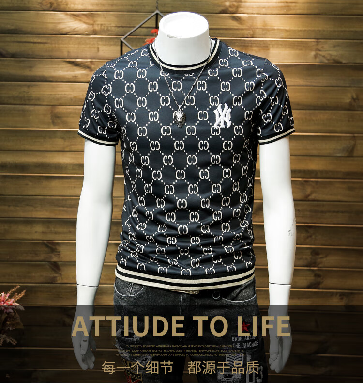 dg praco潮牌2021夏季新款字母印花短袖t恤男青年修身圆领刺绣欧货