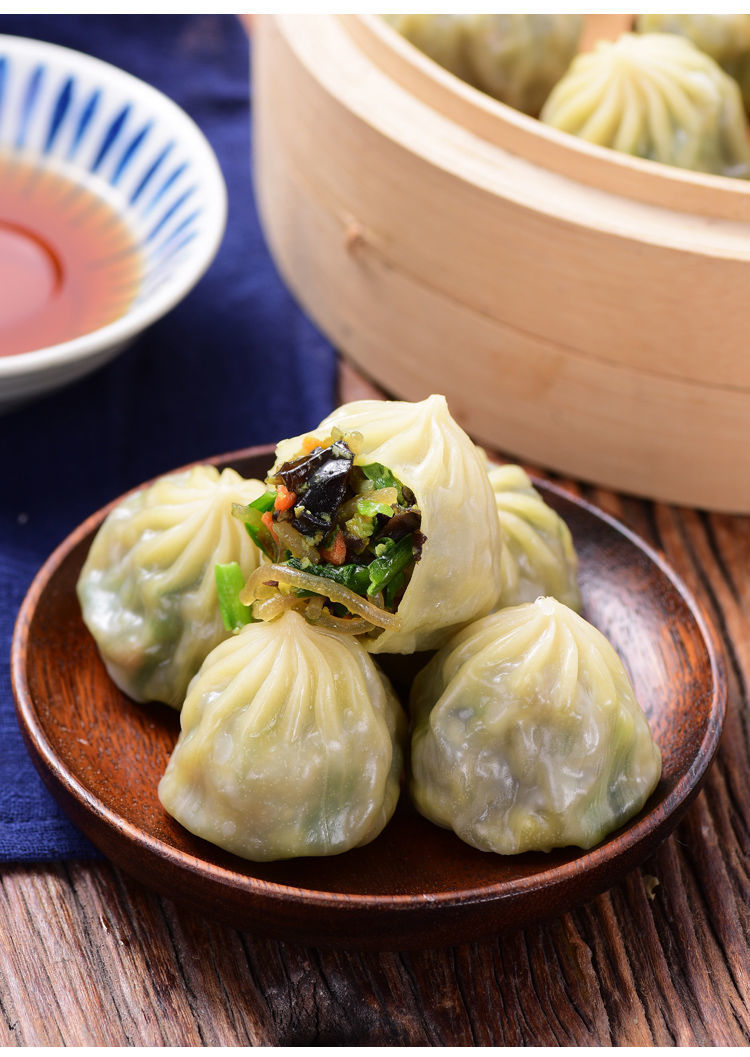 水晶薄皮素包小笼包煎包灌汤速冻粉丝素什锦包子早餐面点小吃花约朵娜