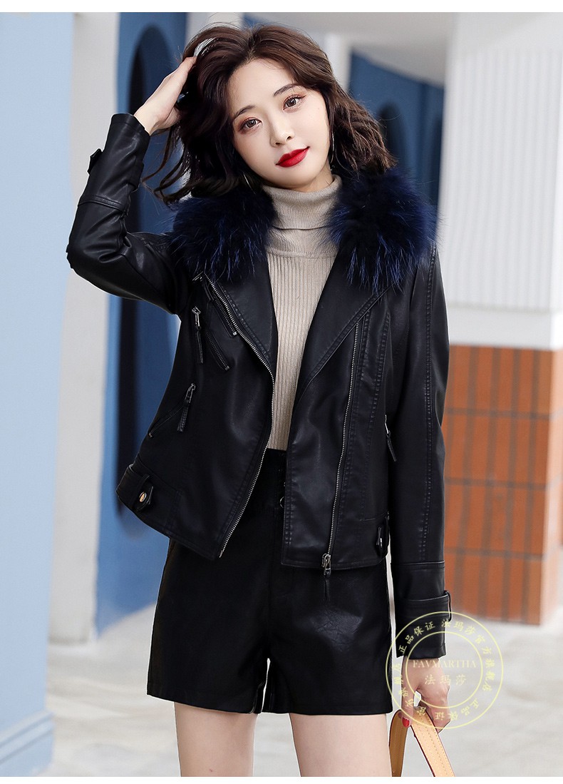 法玛莎品牌短外套女2021春季新款时尚气质韩版修身显瘦减龄皮衣 黑色