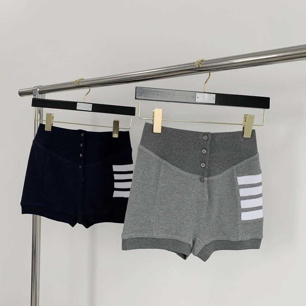 tb华夫热裤短裤女包臀蜜桃臀瑜伽女华夫格高腰四杠灰色针织休闲显瘦