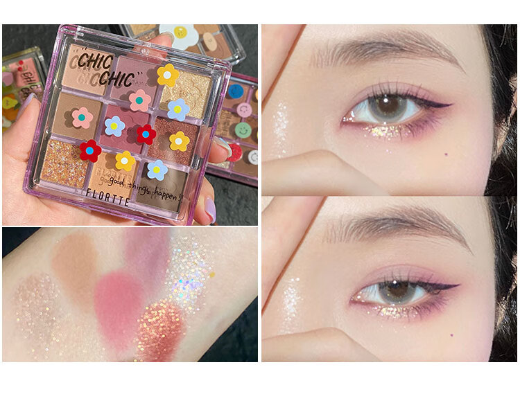 flortte花洛莉亚九色眼影盘哑光珠光闪粉大地色花落利亚 花花杂货铺