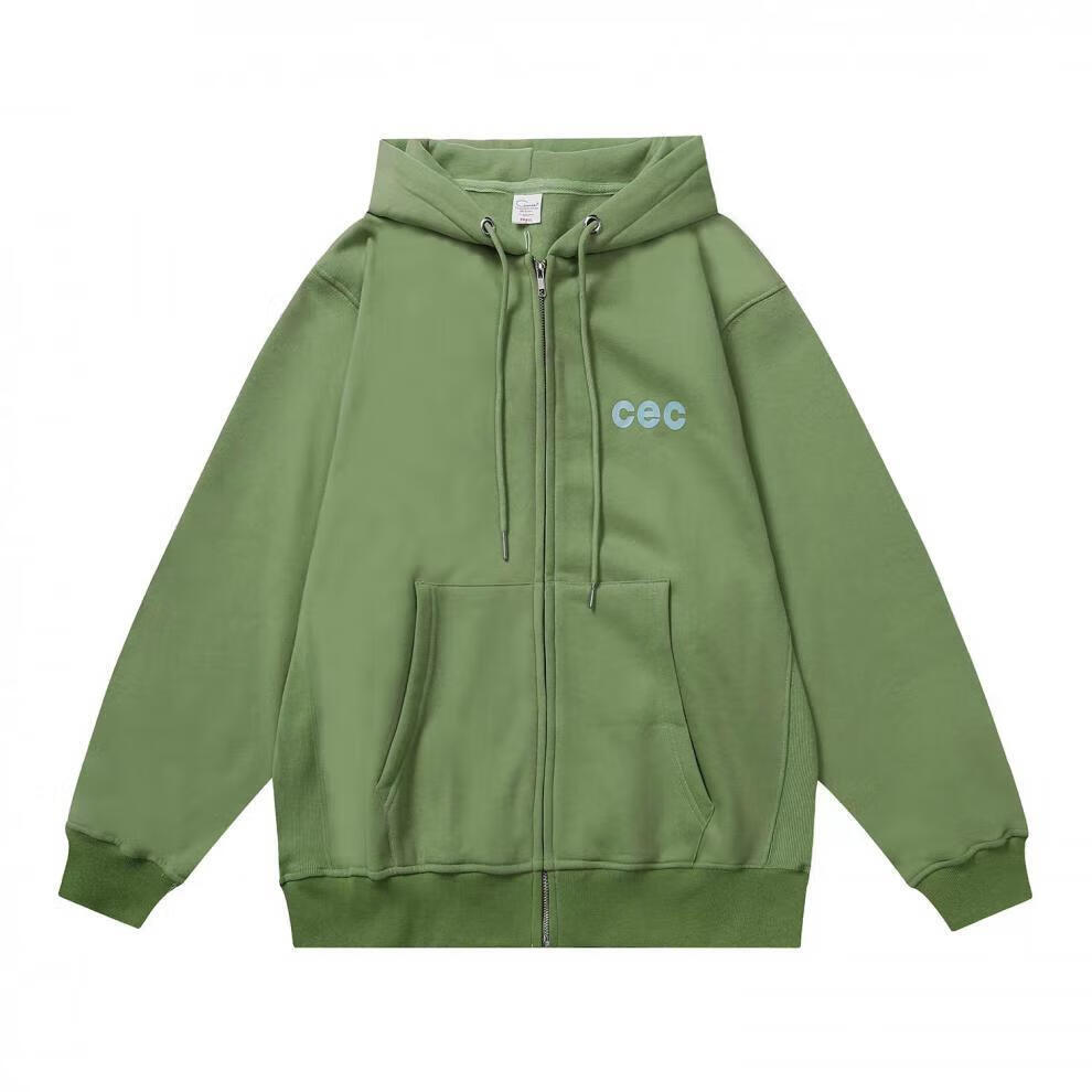 拉链开衫韩版cec卫衣外套女秋季宽松连帽潮牌男纯棉长袖百搭 浅绿色