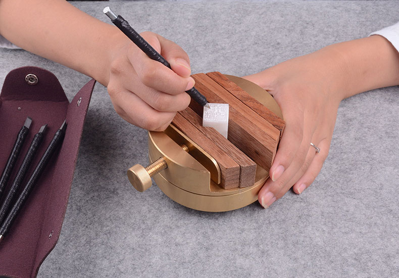 纯铜篆刻印床双头大小号纯铜印床360度旋转黄铜金属床单头篆刻印床