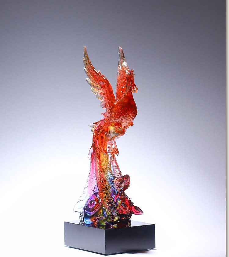 凤凰的工艺品摆件琉璃工艺品火凤凰凤舞九天摆件客厅搬家礼物乔迁新居