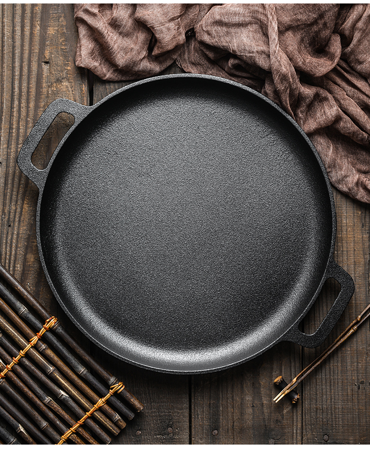 手抓饼锅不粘锅加厚煎饼锅双耳铸铁平底锅无涂层鏊子手抓饼生铁家用