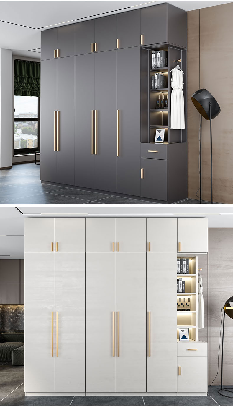 轻奢现代简约衣柜家用卧室平开门组合极简柜子灰色四五六门大衣橱