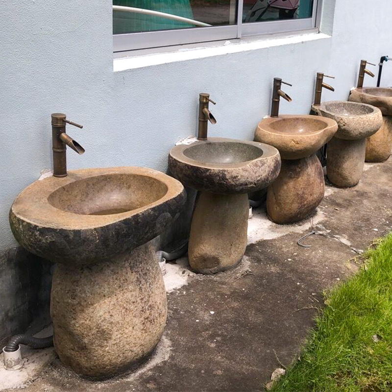 石头洗手盆户外洗手池台复古台盆一体洗手盆柱落地立柱式洗脸盆 台盆