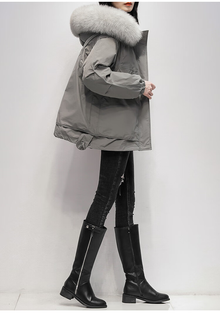 矮个子女生羽绒派克服年冬季新款韩版宽松大毛领白鸭绒短款服女加厚