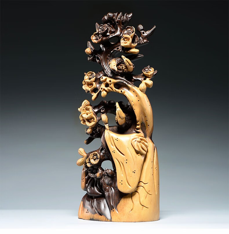 善逸木雕喜上眉梢根雕梅花雕刻摆件实木董事长总经理办公室玄关茶室