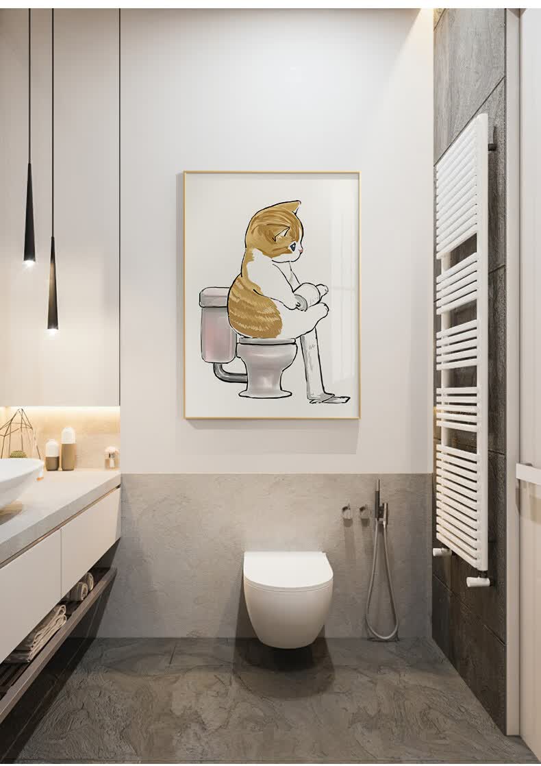 可狄现代简约卫生间厕所装饰画创意猫咪免打孔浴室挂画日式卧室壁画