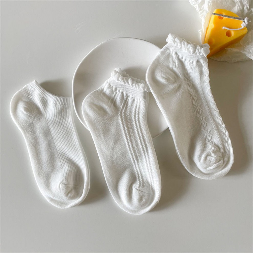 原雪绘短袜子女短袜夏季薄款浅口纯白色花边中筒袜透气隐形船袜日系