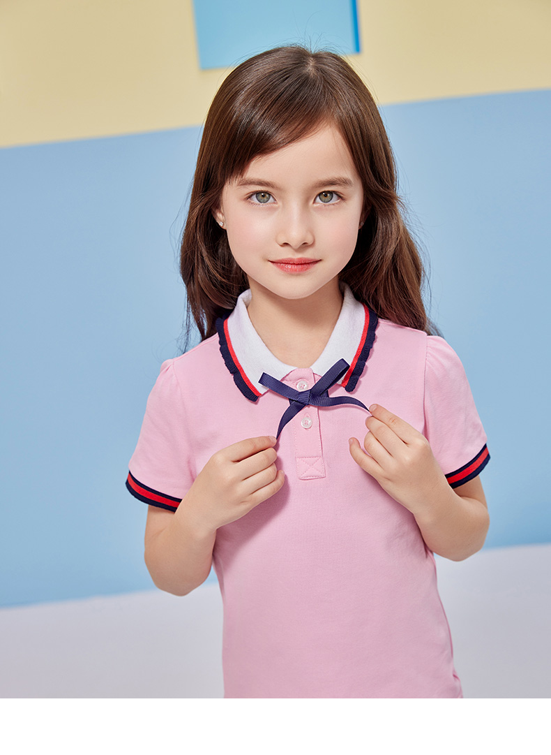 e·landkids衣恋儿童2021年夏新品女童休闲翻领短袖pol