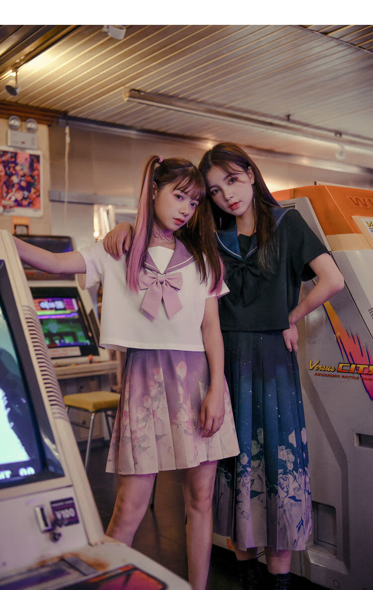 不良jk制服正版夏季闺蜜制服复古暗黑学院风硬妹设计感百褶裙套装 深