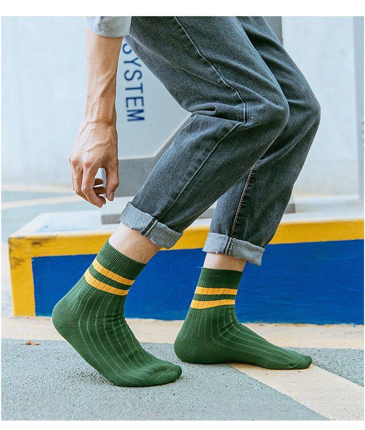 袜子男中筒纯棉防臭男士棉袜秋冬季加厚长筒袜全棉高筒长袜ins休闲
