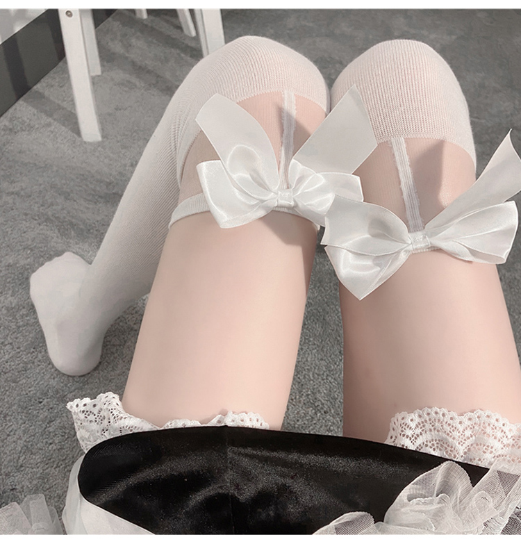 黑色袜子女长筒袜jk蝴蝶结过膝蕾丝花边中筒袜美腿显瘦ins潮情趣 黑色