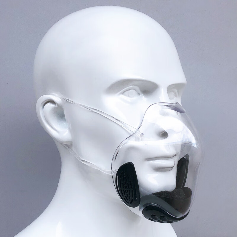 透明防护面罩防飞溅防尘高清透明立体口鼻罩遮挡重复用pc唇语黑色口罩