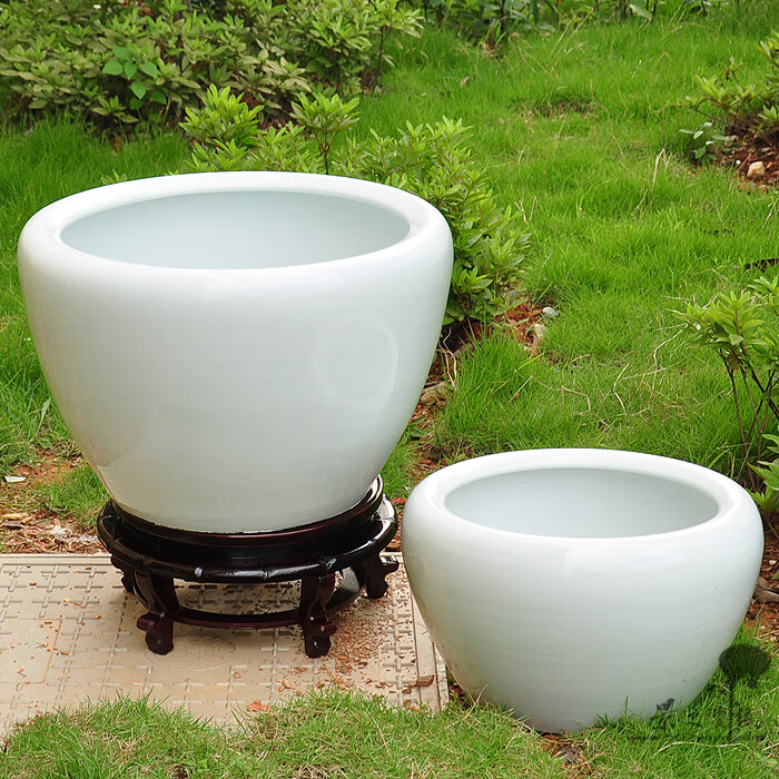 陶瓷器白色睡莲碗莲荷花乌龟风水鱼缸养鱼盆锦鲤 单独底座30元【图片