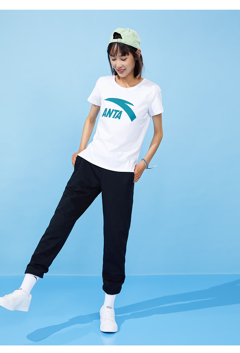 安踏运动套装女夏季新款透气速干晨练跑步服柔软棉质圆领短袖t恤冰丝