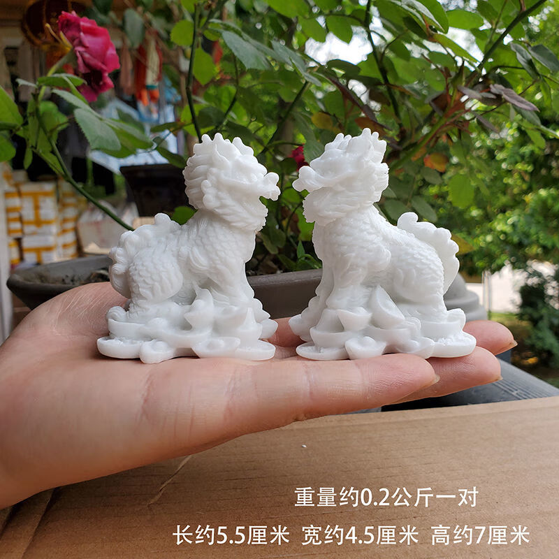 石雕汉白玉麒麟摆件公母一对财麒麟家居办公室风水装饰品开业乔迁吉祥
