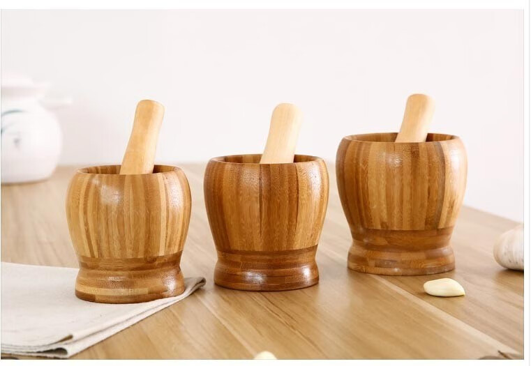 蒜窝捣碎罐研磨碗捣碎棒压蒜器小型木制捣蒜器捣药罐捣蒜锤拌家居家用