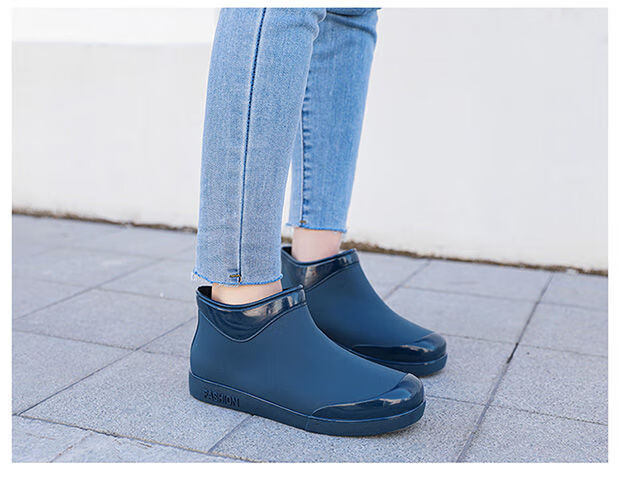 日式时尚百搭雨鞋女士短筒雨靴低帮防滑防水工作鞋厨房鞋四季水鞋蓝色