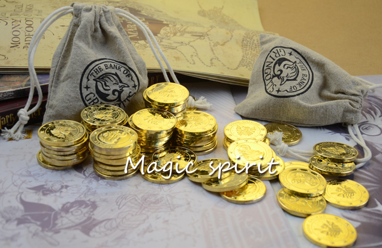 哈利波周边古灵阁银行巫师金币金加隆钱袋魔法包装金银铜各一枚配钱袋
